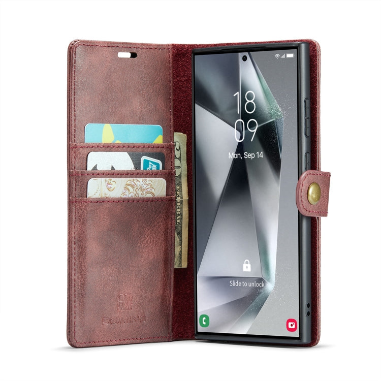 Frendorf | Für Samsung Galaxy S24 Ultra 5G DG.MING Crazy Horse Texture Abnehmbares Magnetisches Lederetui (Rot)