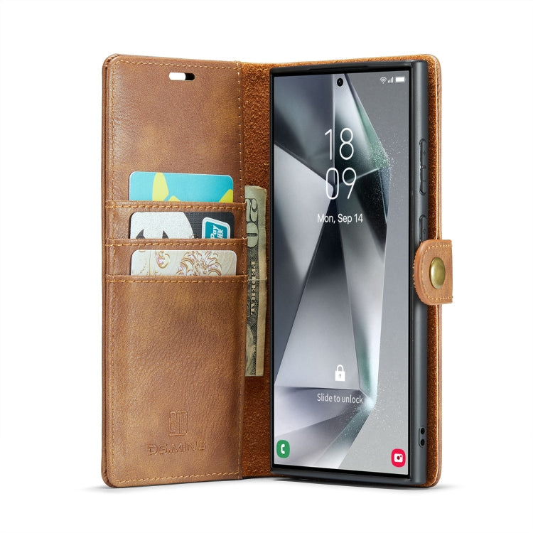 Frendorf | Für Samsung Galaxy S24 Ultra 5G DG.MING Crazy Horse Texture Abnehmbares Magnetisches Lederetui (Braun)