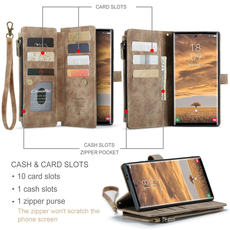 Frendorf | Für Samsung Galaxy S24 Ultra 5G CaseMe C30 Kartenfächer Reißverschluss Geldbörse Leder Handyhülle (Braun)