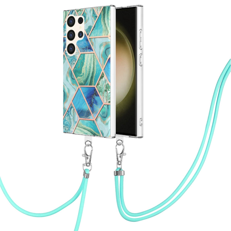 Frendorf | Für Samsung Galaxy S24 Ultra 5G Elektroplattierung IMD Splicing Dual-Seite Marmor TPU Handyhülle mit Lanyard (Grün)