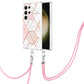 Frendorf | Für Samsung Galaxy S24 Ultra 5G Elektroplattierung IMD Splicing Dual-Seite Marmor TPU Handyhülle mit Lanyard (Rosa Weiß)