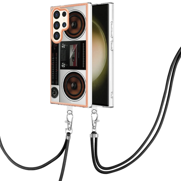 Frendorf | Für Samsung Galaxy S24 Ultra 5G Elektroplattierung Dual-Seite IMD Handyhülle mit Lanyard (Retro Radio)