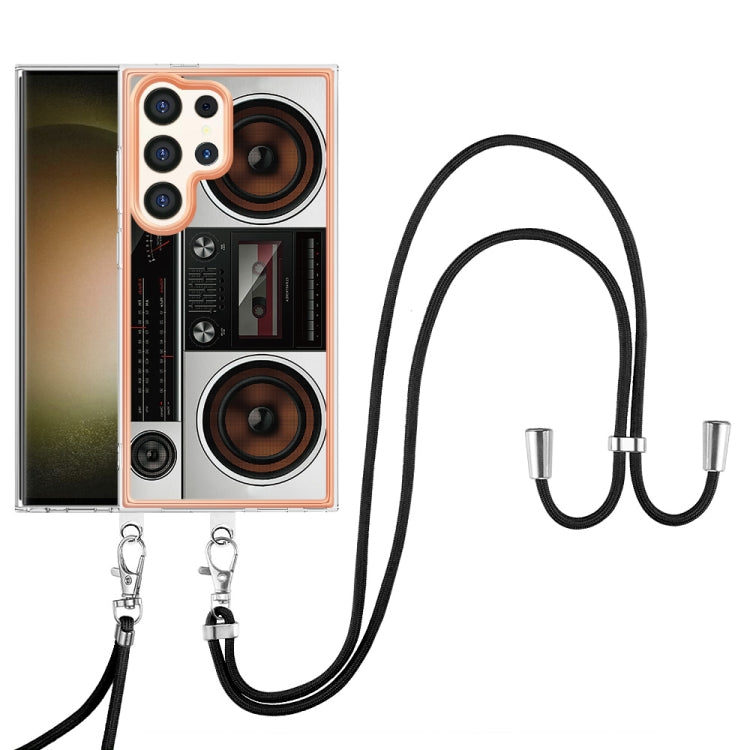 Frendorf | Für Samsung Galaxy S24 Ultra 5G Elektroplattierung Dual-Seite IMD Handyhülle mit Lanyard (Retro Radio)