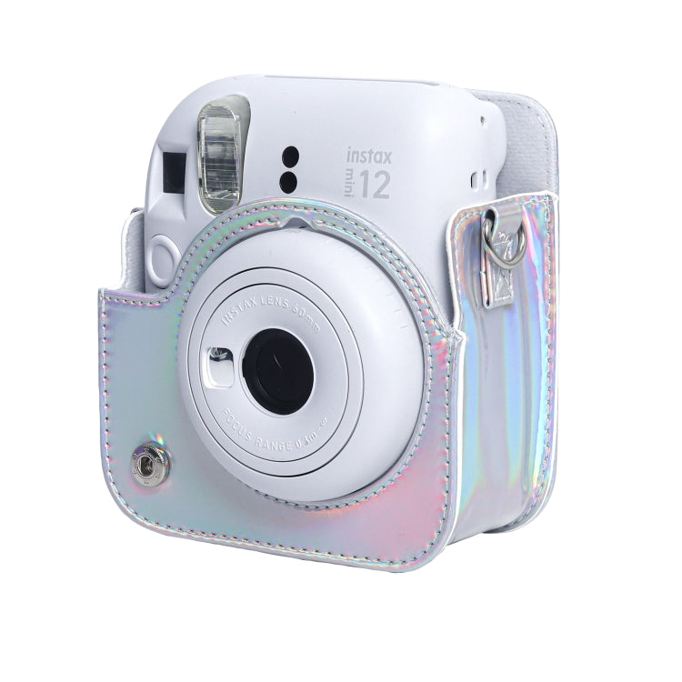 Frendorf | Für FUJIFILM instax mini 12 Laser Volllederkamera Tasche mit Schulterriemen (Silber)