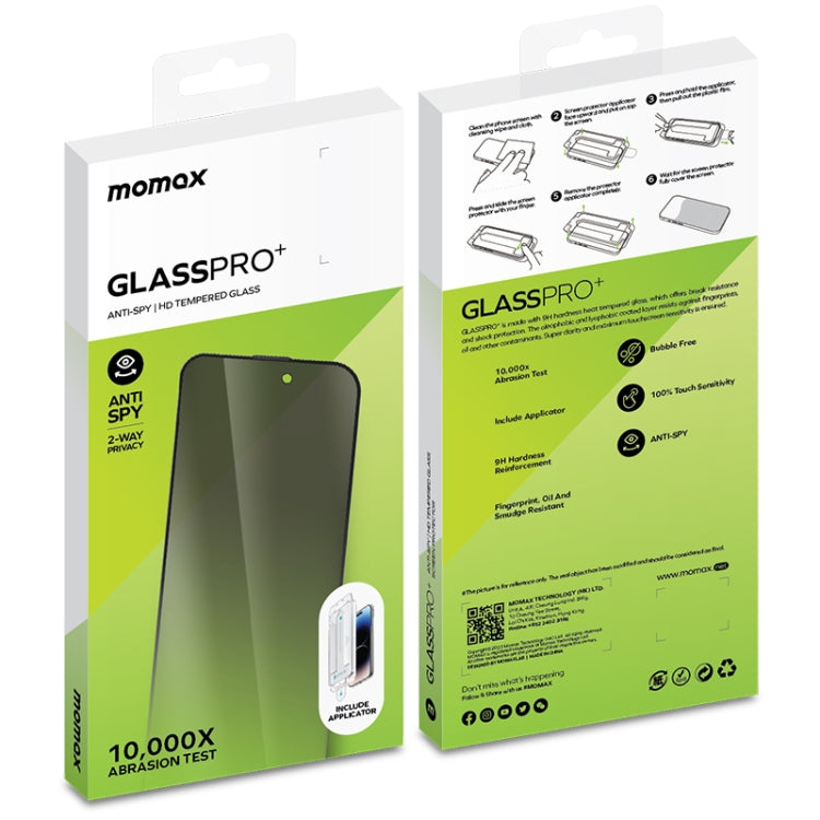 Frendorf | Für iPhone 15 MOMAX 0.3mm 3D Anti-Spy Tempered Glass Film (Schwarz)