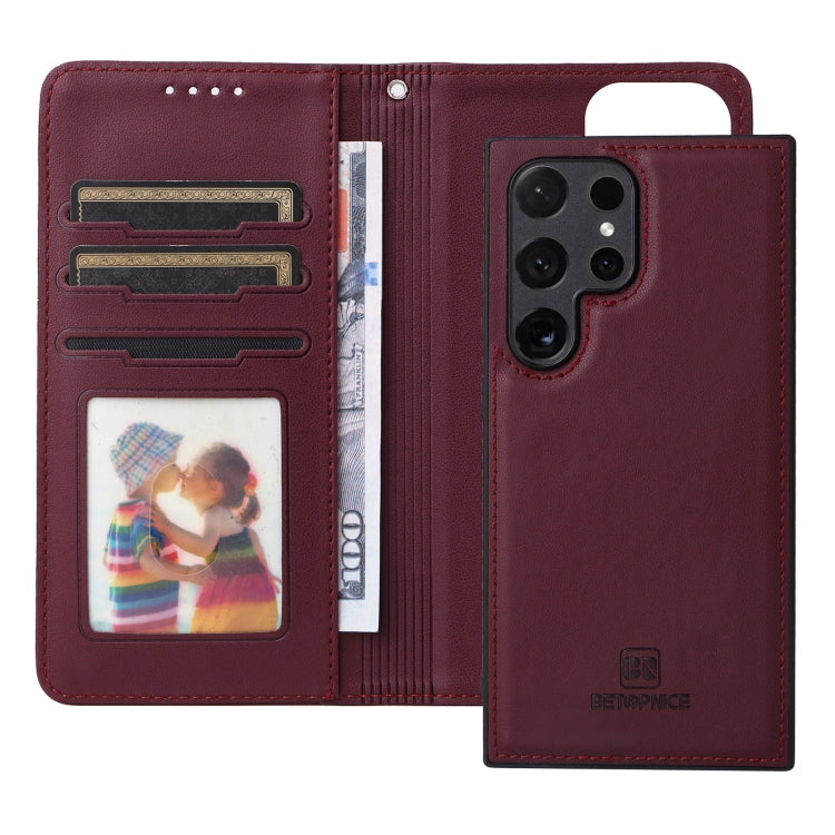 Frendorf | Für Samsung Galaxy S24 Ultra 5G BETOPNICE BN-005 2 in 1 abnehmbares Nachahmung echtes Leder Phone Case (Bordeauxrot)