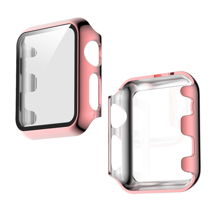Frendorf | Für Apple Watch Series 3 & 2 & 1 38mm elektroplattierte PC-Hülle + gehärtete Folie integrierte Schutzabdeckung (Pink)