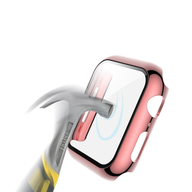 Frendorf | Für Apple Watch Series 3 & 2 & 1 38mm elektroplattierte PC-Hülle + gehärtete Folie integrierte Schutzabdeckung (Pink)