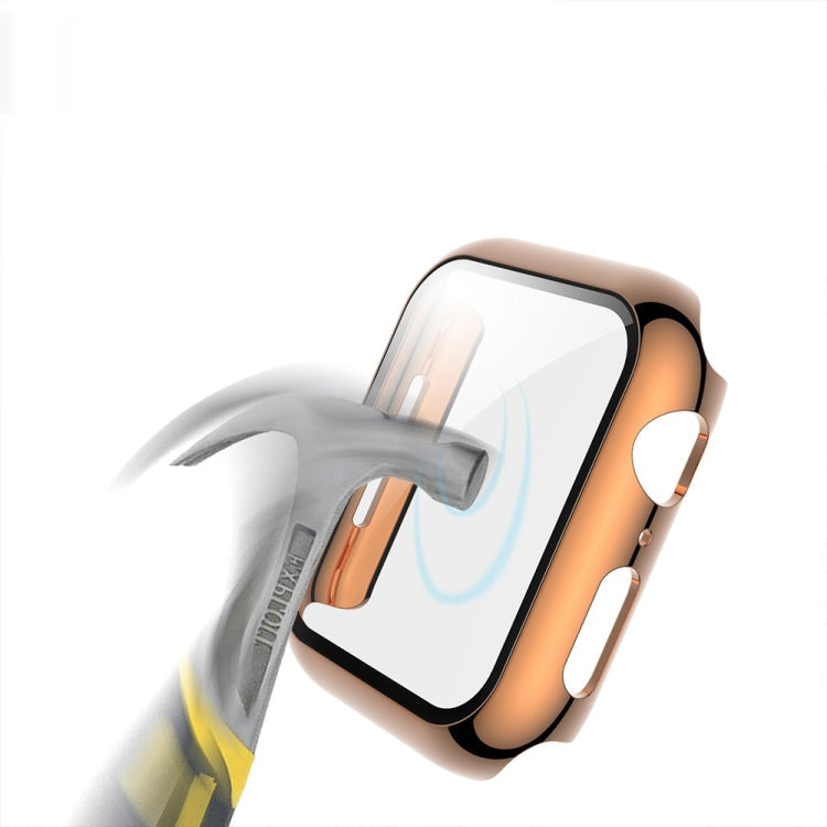 Frendorf | Für Apple Watch Series 3 & 2 & 1 38mm elektroplatiertes PC-Gehäuse + gehärtete Folie integrierte Schutzabdeckung (Roségold)