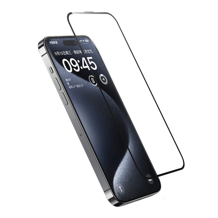 Frendorf | Für iPhone 15 Pro USAMS 0.3mm 9D Hochalumina Vollbild-Glasfolie (Schwarz)