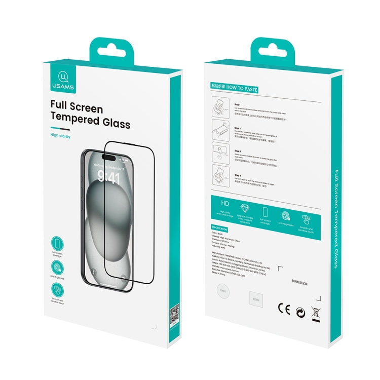 Frendorf | Für iPhone 16 Plus USAMS 0.3mm 9D Hochalumina Vollbild gehärtete Folie (Schwarz)
