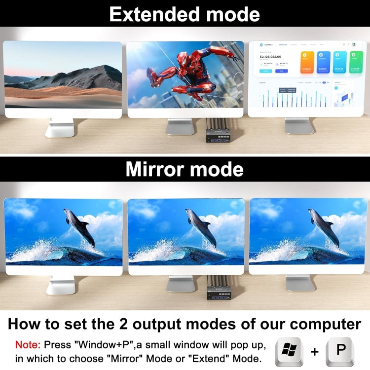 Frendorf | KC-KVM203DH 8K 30Hz USB3.0 DP+DP+HDMI Triple Monitors KVM Switch, AU Plug
