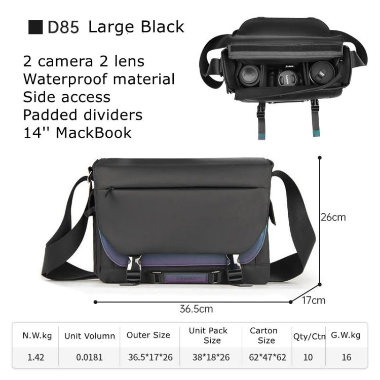 Frendorf | Cwatcun D85 Kamera Tasche Seitlicher Schnellzugriff Kamera Messenger Tasche wasserdichter Beutel, Größe: 36,5 x 17 x 26cm Groß (Schwarz)