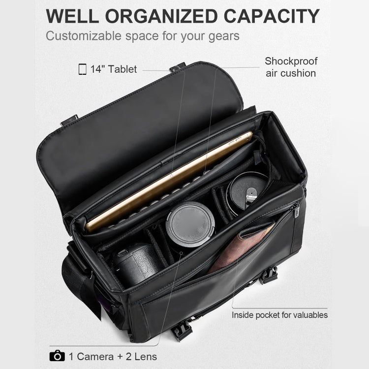 Frendorf | Cwatcun D85 Kamera Tasche Seitlicher Schnellzugriff Kamera Messenger Tasche wasserdichter Beutel, Größe: 36,5 x 17 x 26cm Groß (Schwarz)