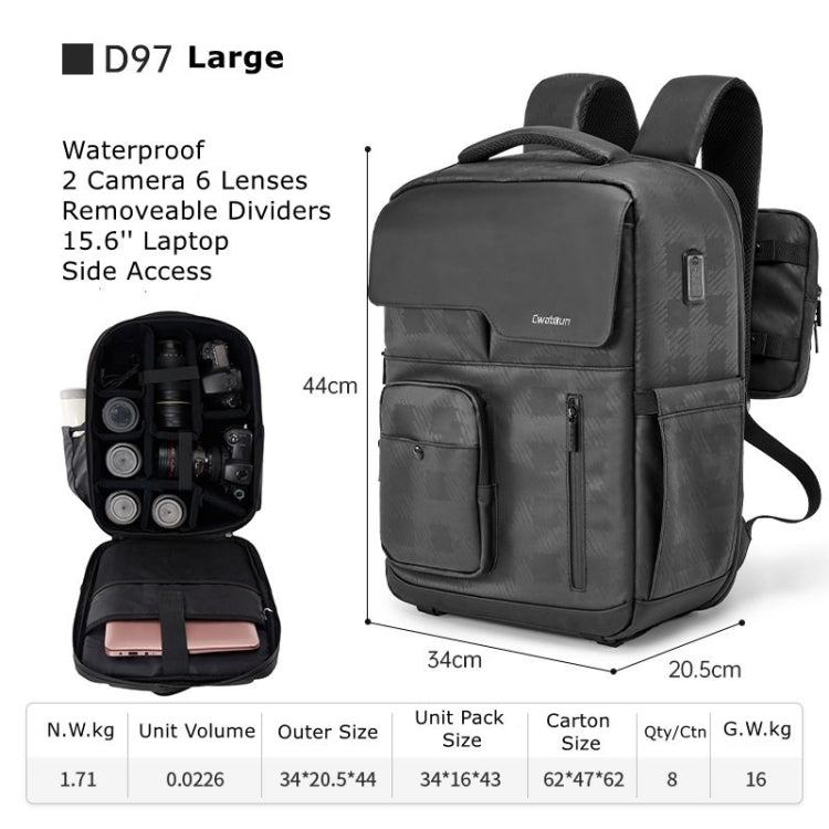 Frendorf | Cwatcun D97 Professionele Fotografie Tas Mirrorless/SLR Multifunctionele Rugzak Camera Tas, Grootte: 44 x 34 x 20,5cm (Zwart)