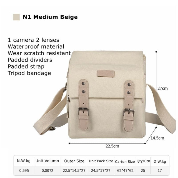 Frendorf | Cwatcun N1 Retro Multifunktionale Canvas Wasserdichte Digitalkamera Fototasche, Größe: 22,5 x 14,5 x 27 cm Beige