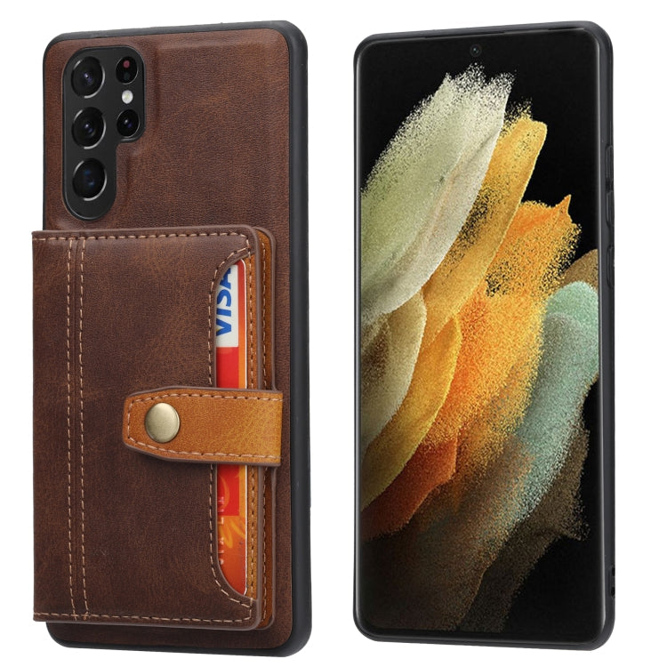 Frendorf | Für Samsung Galaxy S24 Ultra 5G Kalbsleder Karten Slot TPU + PU Handyhülle (Braun)
