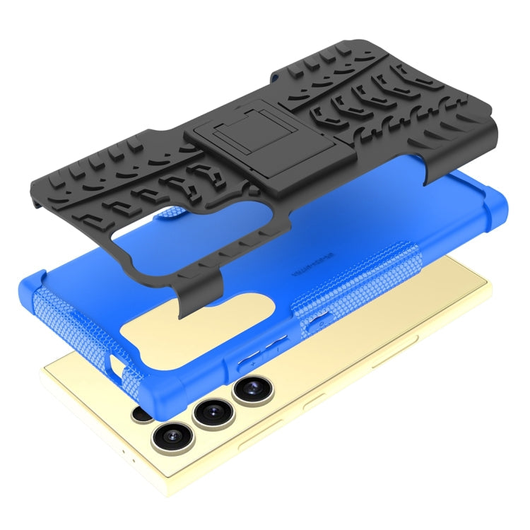 Frendorf | Für Samsung Galaxy S24 Ultra 5G Reifenstruktur TPU + PC Handyhülle mit Halter (Blau)