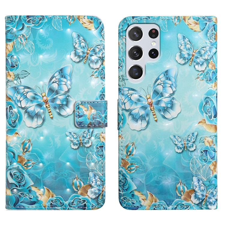 Frendorf | Für Samsung Galaxy S24 Ultra 5G Öl Präge 3D Zeichnung Leder Handyhülle (Blaue Schmetterlinge)