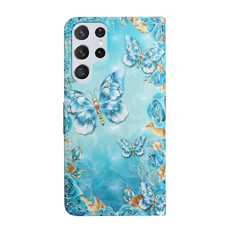 Frendorf | Für Samsung Galaxy S24 Ultra 5G Öl Präge 3D Zeichnung Leder Handyhülle (Blaue Schmetterlinge)