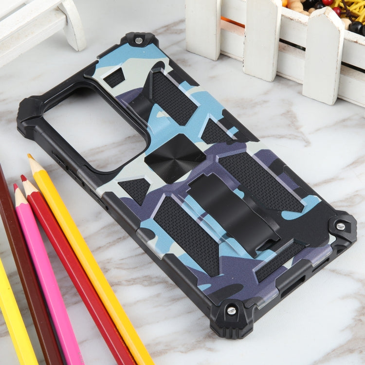 Frendorf | Für Samsung Galaxy S24 Ultra 5G Camouflage Armor Kickstand TPU + PC Magnetische Handyhülle (Hellblau)