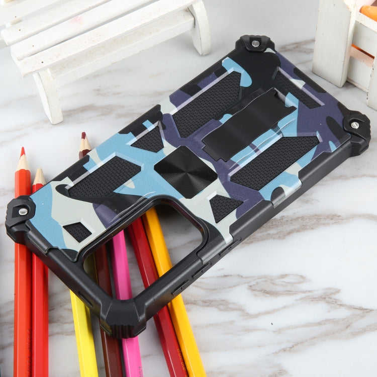Frendorf | Für Samsung Galaxy S24 Ultra 5G Camouflage Armor Kickstand TPU + PC Magnetische Handyhülle (Hellblau)