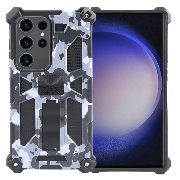 Frendorf | Für Samsung Galaxy S24 Ultra 5G Camouflage Armor Kickstand TPU + PC Magnetische Telefonhülle (Grau)