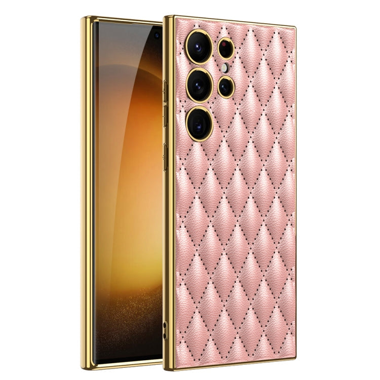 Frendorf | Für Samsung Galaxy S24 Ultra 5G GKK Rhombus Pattern Elektrobeschichtung Einfache PU Handytasche (Pink)