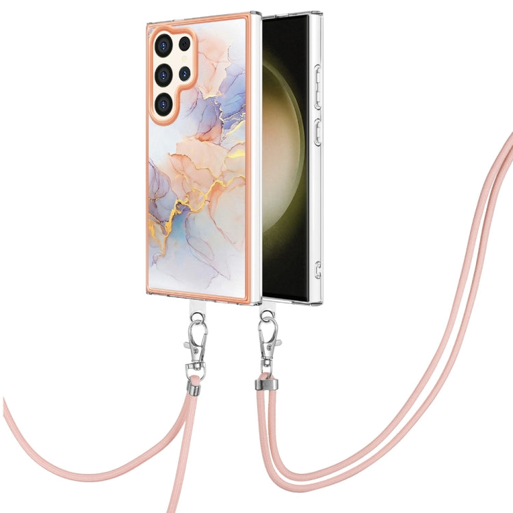 Frendorf | Für Samsung Galaxy S24 Ultra 5G Elektrophorese-Muster IMD TPU stoßfeste Hülle mit Halsband (Milchstraße Weiß Marmor)