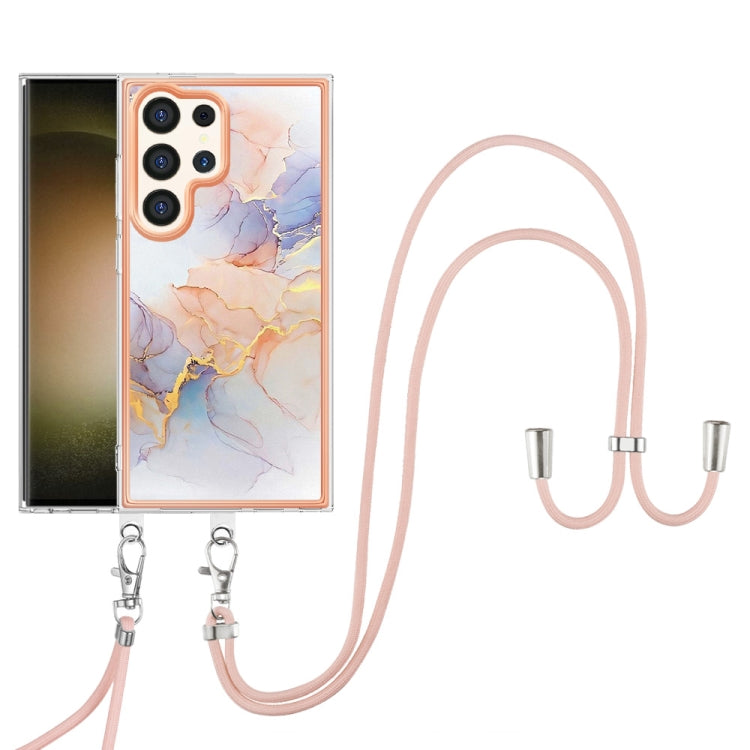 Frendorf | Für Samsung Galaxy S24 Ultra 5G Elektrophorese-Muster IMD TPU stoßfeste Hülle mit Halsband (Milchstraße Weiß Marmor)