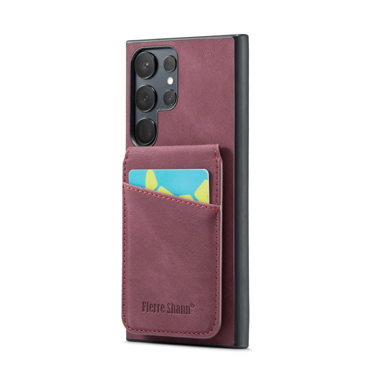 Frendorf | Für Samsung Galaxy S24 Ultra 5G Fierre Shann Crazy Horse Kartenhalter Rückentasche PU Handyhülle (Weinrot)
