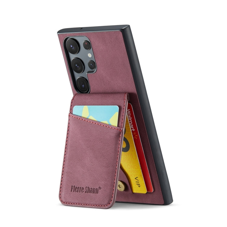 Frendorf | Für Samsung Galaxy S24 Ultra 5G Fierre Shann Crazy Horse Kartenhalter Rückentasche PU Handyhülle (Weinrot)