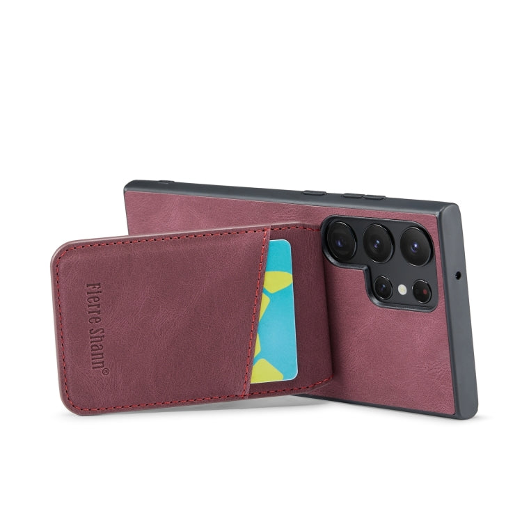 Frendorf | Für Samsung Galaxy S24 Ultra 5G Fierre Shann Crazy Horse Kartenhalter Rückentasche PU Handyhülle (Weinrot)