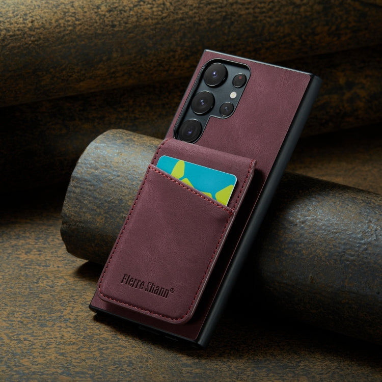Frendorf | Für Samsung Galaxy S24 Ultra 5G Fierre Shann Crazy Horse Kartenhalter Rückentasche PU Handyhülle (Weinrot)