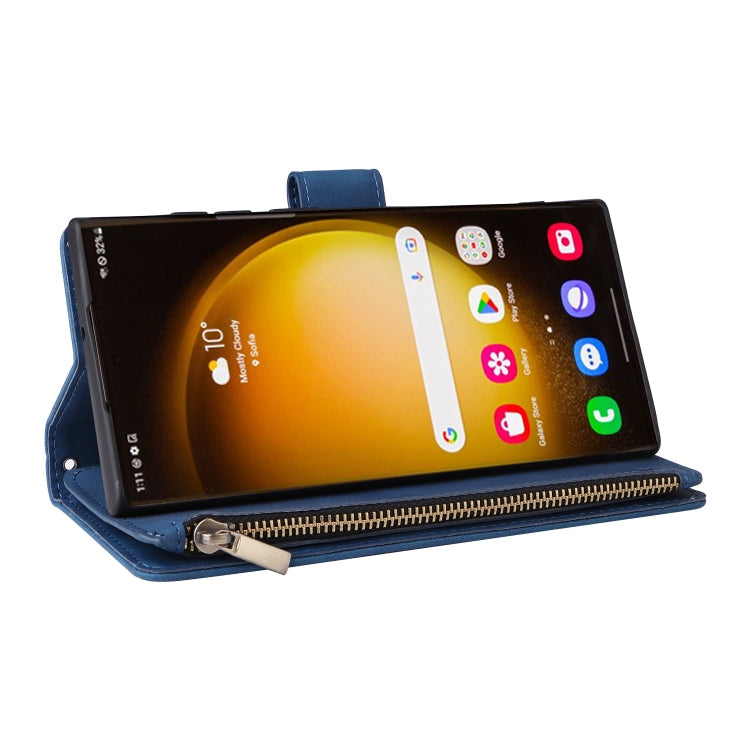 Frendorf | Für Samsung Galaxy S24 Ultra 5G Multifunktionale Mattierte Reißverschluss Geldbörse Leder Telefonhülle (Blau)