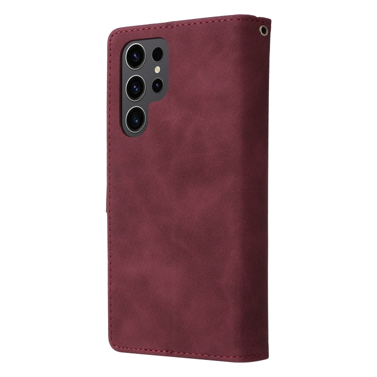 Frendorf | Für Samsung Galaxy S24 Ultra 5G Multifunktionale Frosted Reißverschluss Geldbörse Leder Handyhülle (Weinrot)