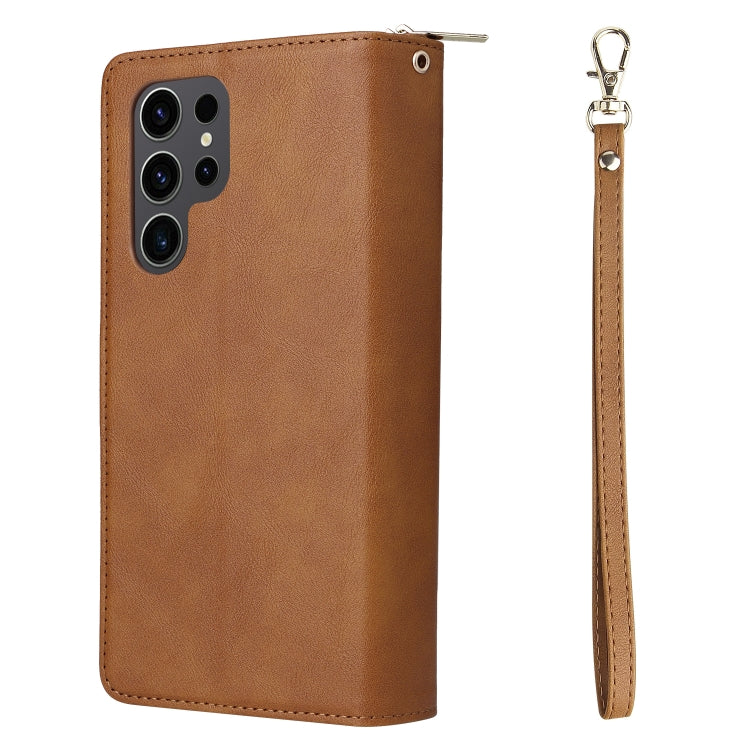 Frendorf | Für Samsung Galaxy S24 Ultra 5G 9-Kartenfächer Reißverschluss Geldbörse Tasche Leder Handyhülle (Braun)