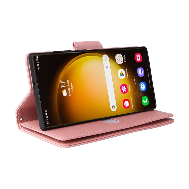 Frendorf | Für Samsung Galaxy S24 Ultra 5G Nieten Schnalle 9 Karten 3-Falt Geldbörse Leder Handyhülle (Roségold)