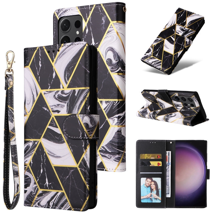 Frendorf | Für Samsung Galaxy S24 Ultra 5G Marmor Bronzing Stitching Leder Handyhülle (Schwarz)