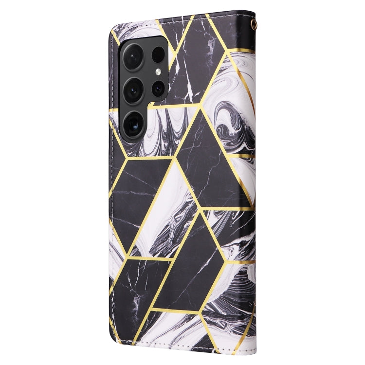Frendorf | Für Samsung Galaxy S24 Ultra 5G Marmor Bronzing Stitching Leder Handyhülle (Schwarz)