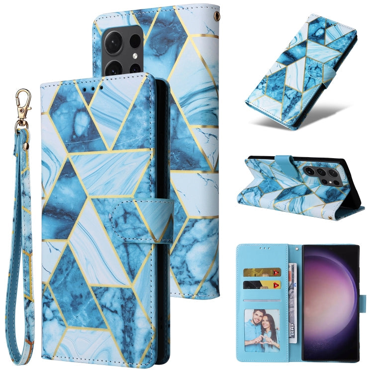 Frendorf | Für Samsung Galaxy S24 Ultra 5G Marmor Bronzing Stickerei Leder Handytasche (Blau)