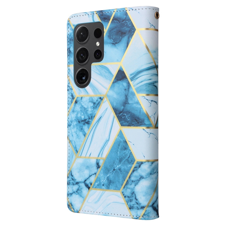Frendorf | Für Samsung Galaxy S24 Ultra 5G Marmor Bronzing Stickerei Leder Handytasche (Blau)