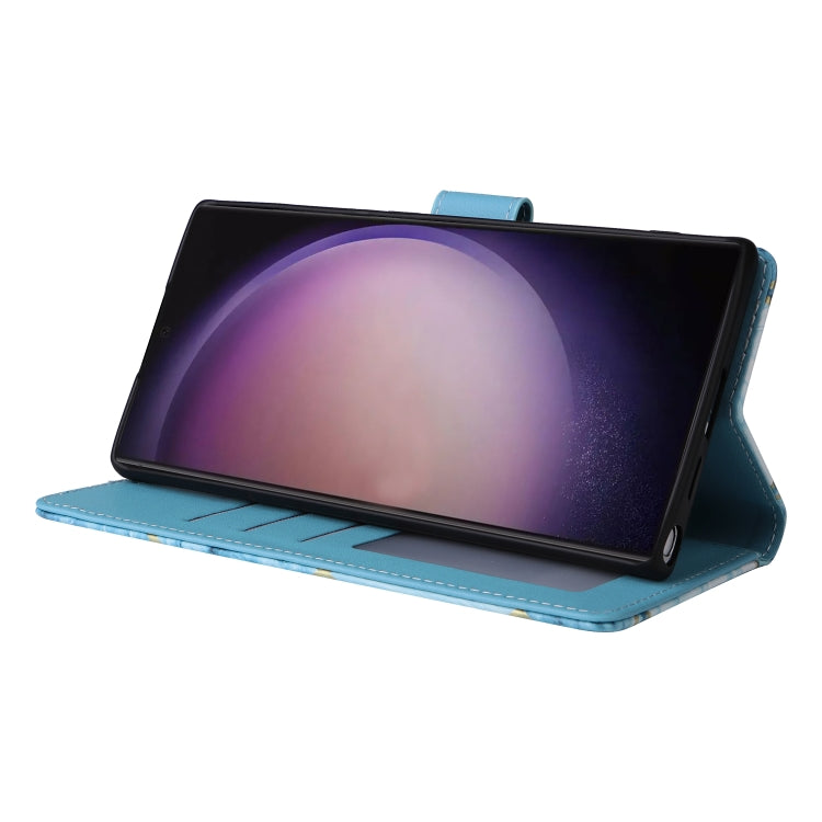 Frendorf | Für Samsung Galaxy S24 Ultra 5G Marmor Bronzing Stickerei Leder Handytasche (Blau)