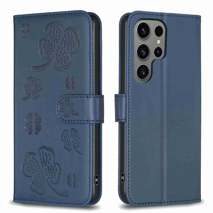 Frendorf | Für Samsung Galaxy S24 Ultra 5G Vierblättrige Prägetechniken Ledertasche (Blau)