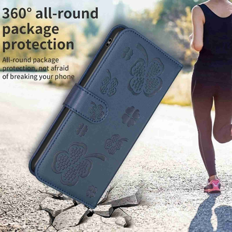 Frendorf | Für Samsung Galaxy S24 Ultra 5G Vierblättrige Prägetechniken Ledertasche (Blau)