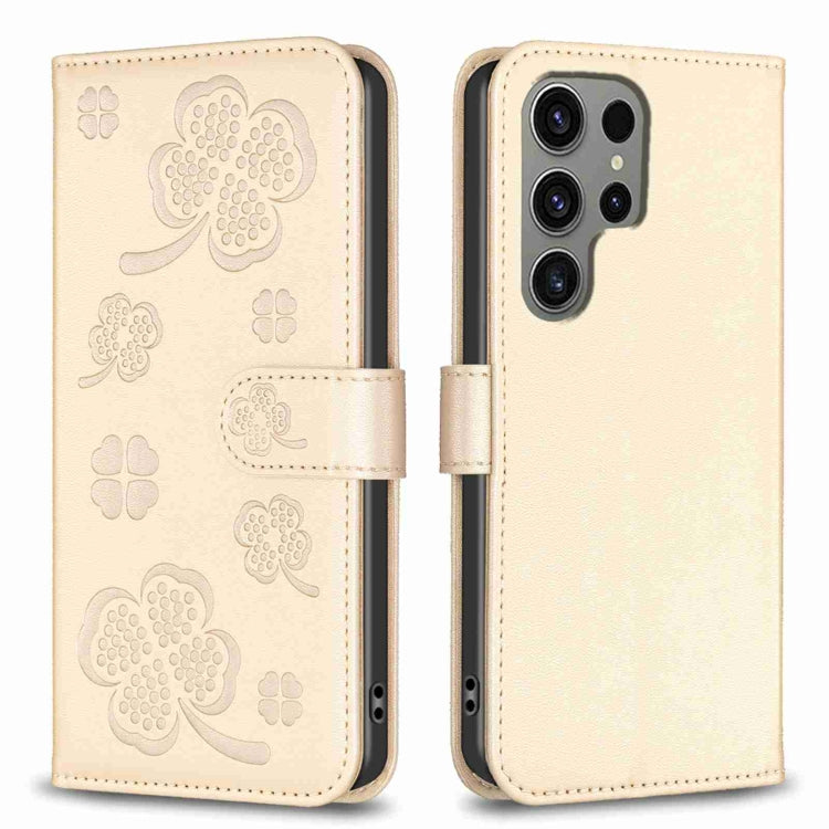 Frendorf | Für Samsung Galaxy S24 Ultra 5G Vierblatt Prägeleder Handyhülle (Gold)