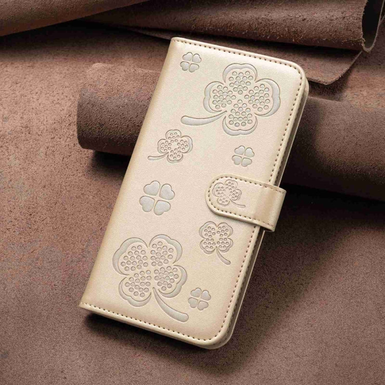 Frendorf | Für Samsung Galaxy S24 Ultra 5G Vierblatt Prägeleder Handyhülle (Gold)