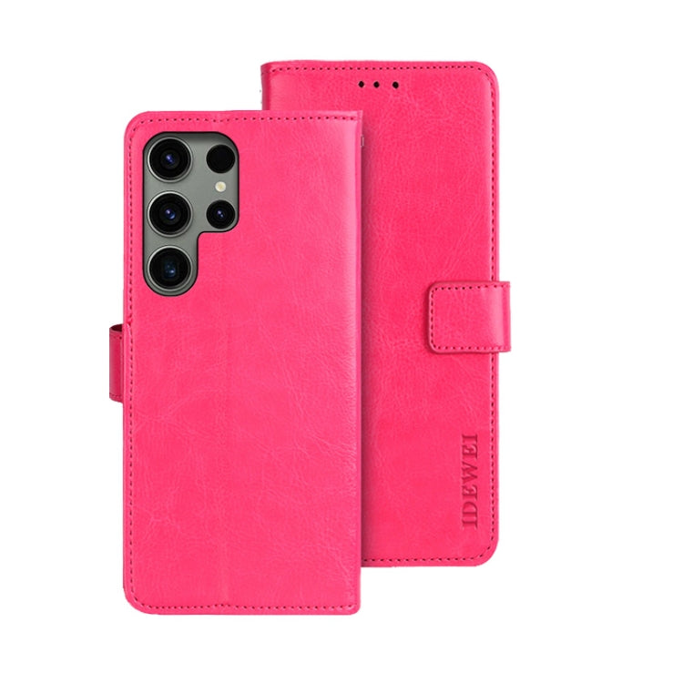 Frendorf | Für Samsung Galaxy S24 Ultra 5G idewei Crazy Horse Textur Leder Handyhülle (Rosenrot)