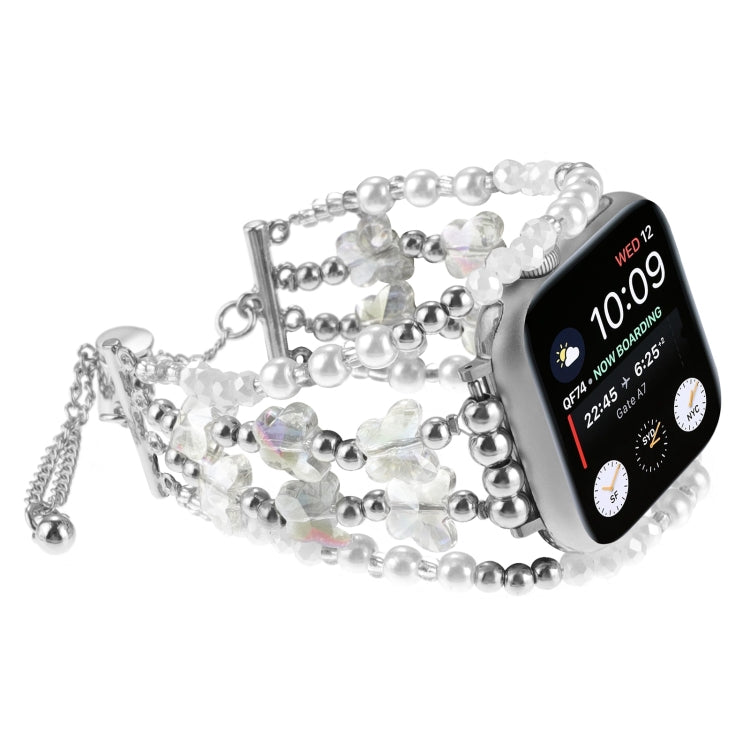 Frendorf | Für Apple Watch Series 8 41mm Schmetterlingskette Armband Metall Uhrband (Transparent Silber)