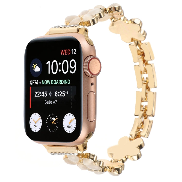 Frendorf | Für Apple Watch SE 2023 40mm 5-blättrige Blume Zinklegierung Kette Uhrband (Gold)